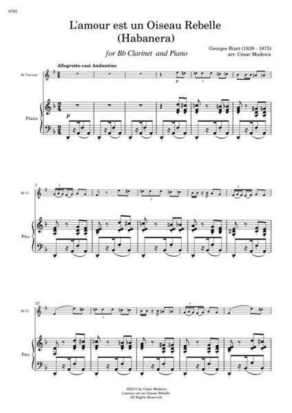 Habanera from Carmen by Bizet - Bb Clarinet and Piano (Full Score) image number null