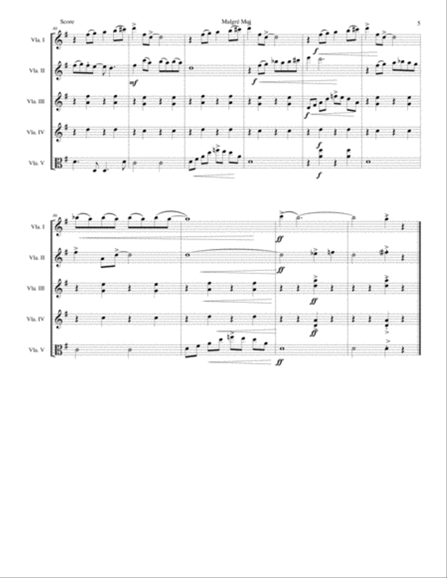 Malgré Moi for 5 violas Viola Solo scores gallery preview page 5