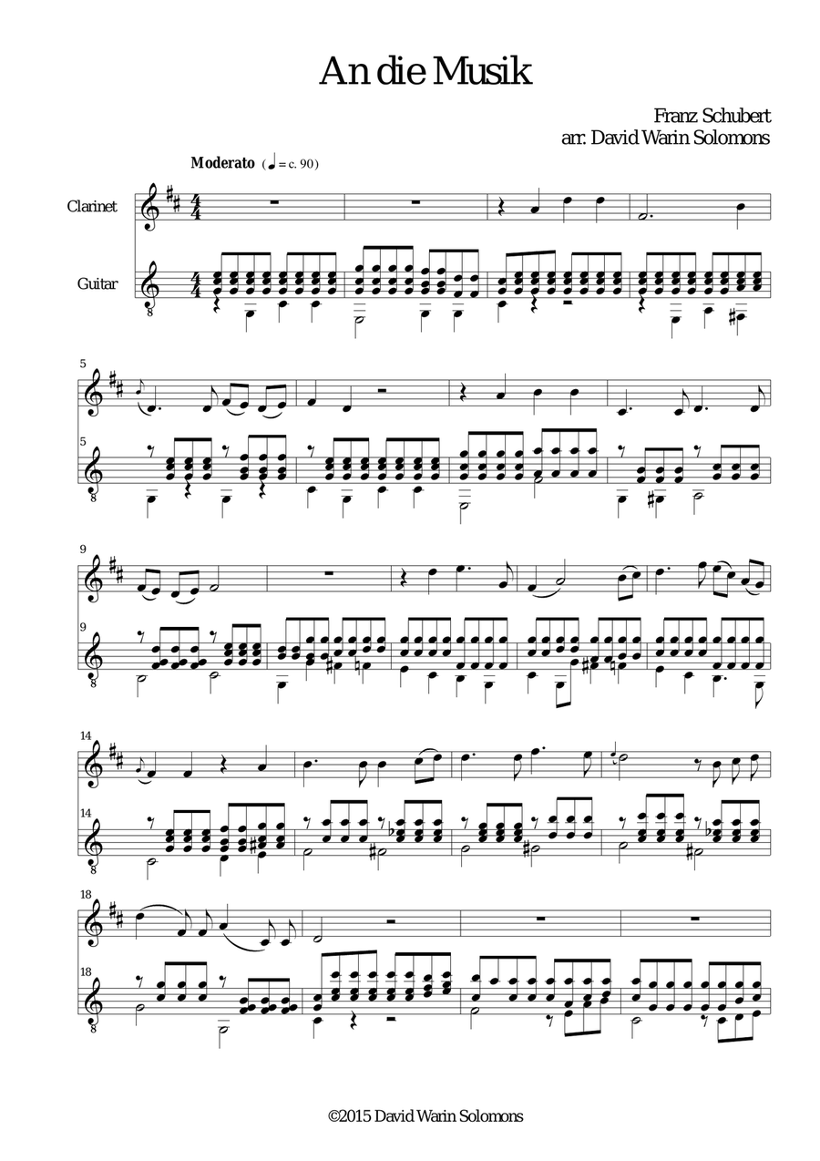 An die Musik for clarinet and guitar Clarinet scores gallery preview page 1
