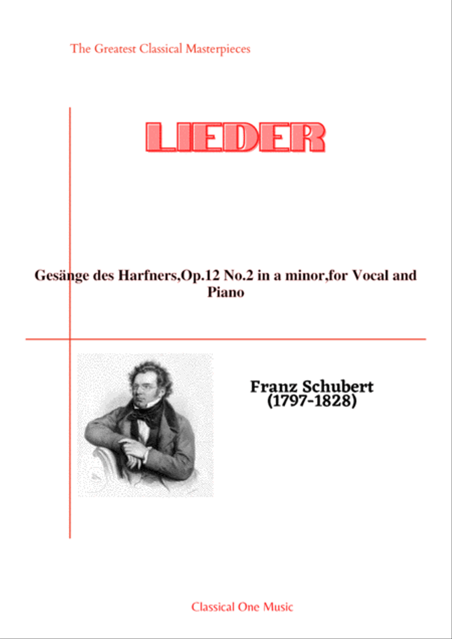 Schubert-Gesänge des Harfners,Op.12 No.2 in a minor,for Vocal and Piano Voice scores gallery preview page 1