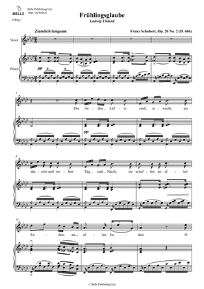 Fruhlingsglaube, Op. 20 No. 2 (D. 686) (Original key. A-flat Major)