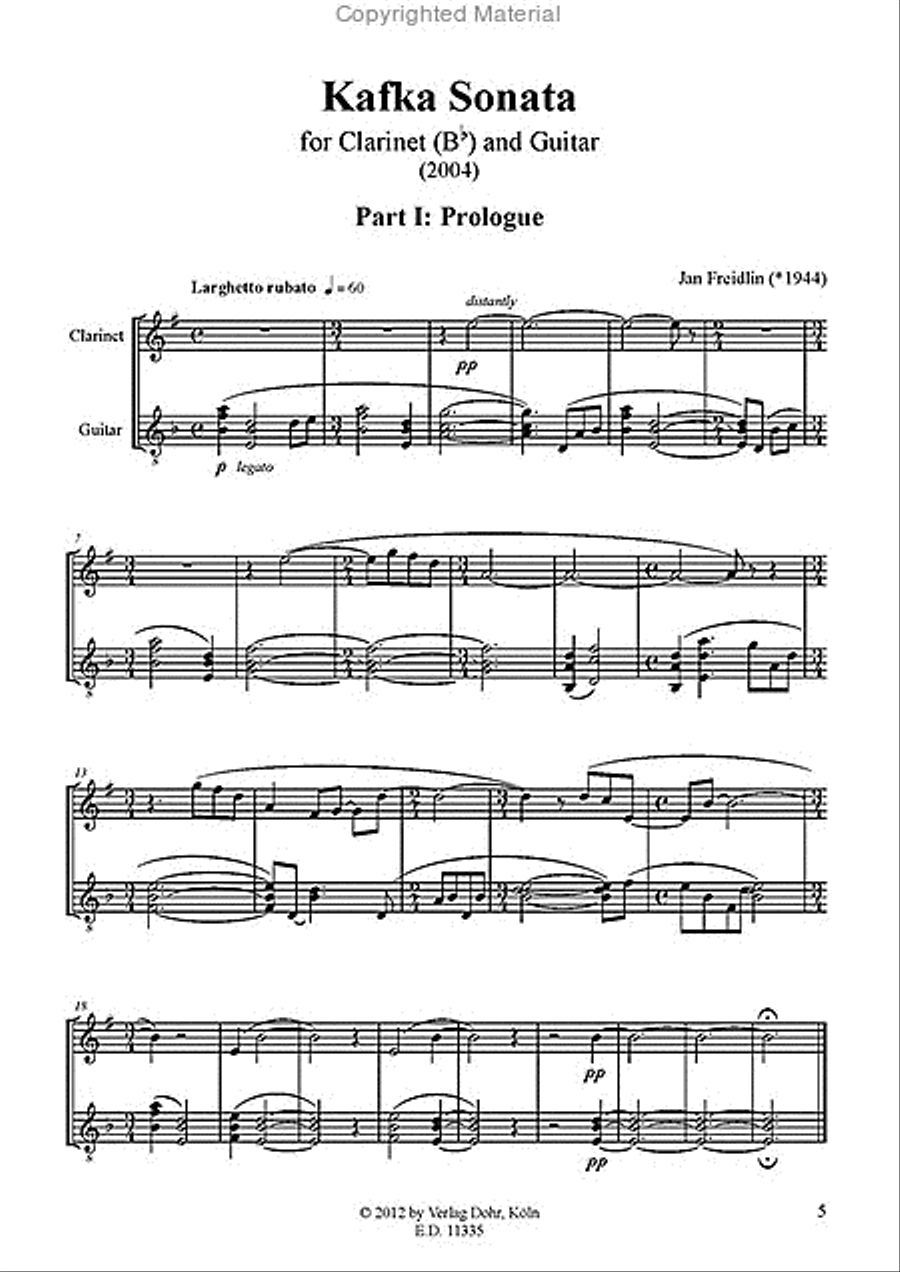 Kafka Sonata für Klarinette in B und Gitarre (2004) Clarinet scores gallery preview page 2