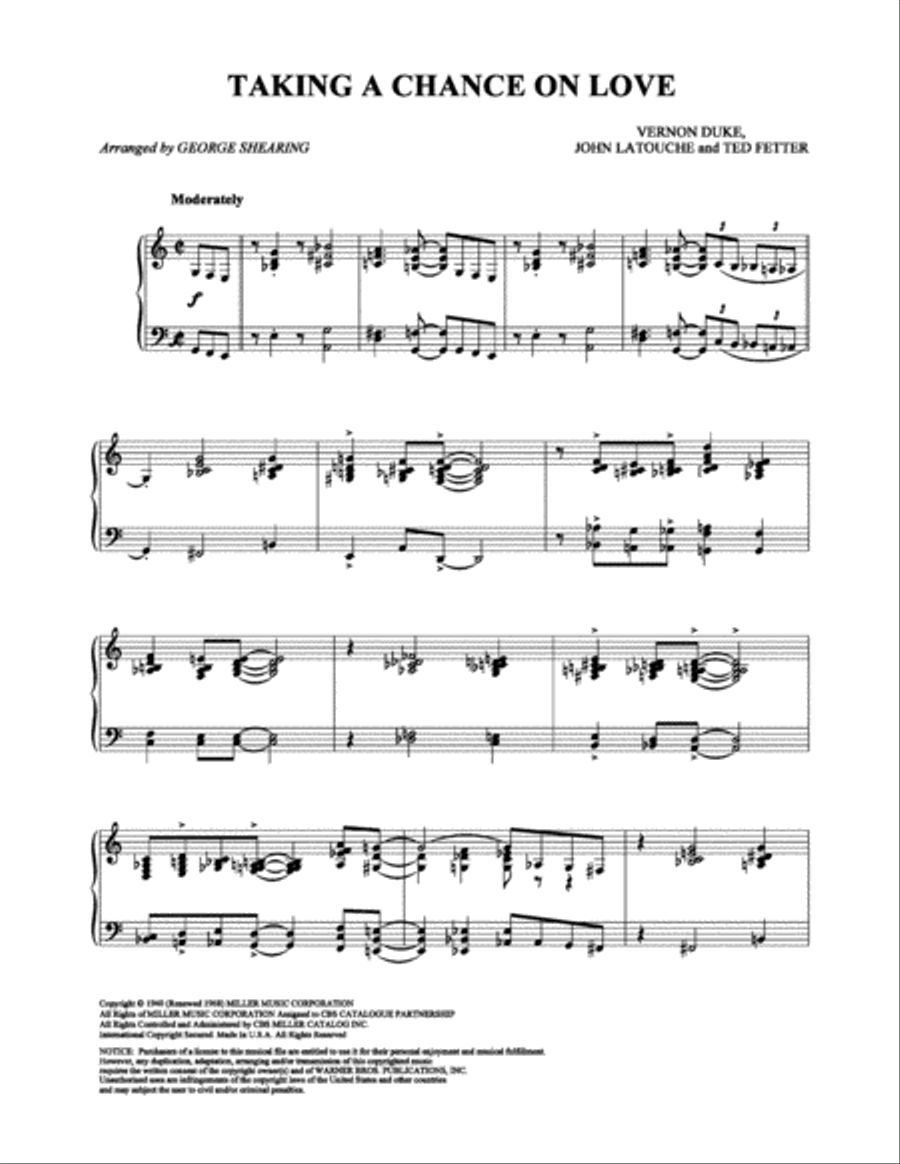 Taking a Chance on Love Taking a Chance on Love Piano Solo scores gallery preview page 1