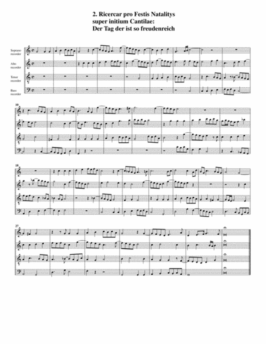 5 Ricercari from "Ariadne musica" (arrangement for 4 recorders)