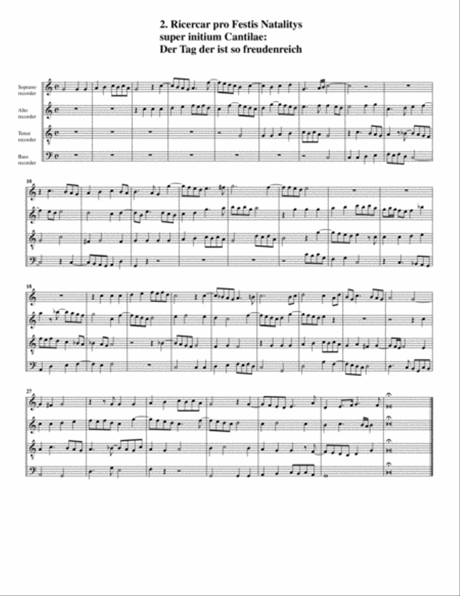 5 Ricercari from "Ariadne musica" (arrangement for 4 recorders)