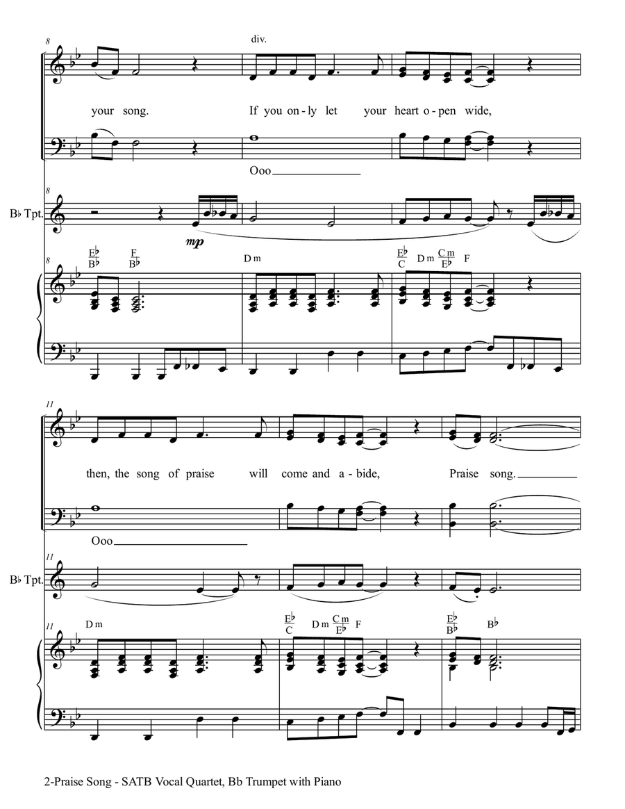 PRAISE SONG (SATB Vocal Quartet with Bb Trumpet & Piano) 4-Part scores gallery preview page 3