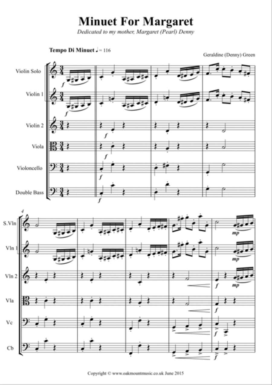 Minuet For Margaret, for Strings. (Standard Arrangement) Chamber Music scores gallery preview page 2