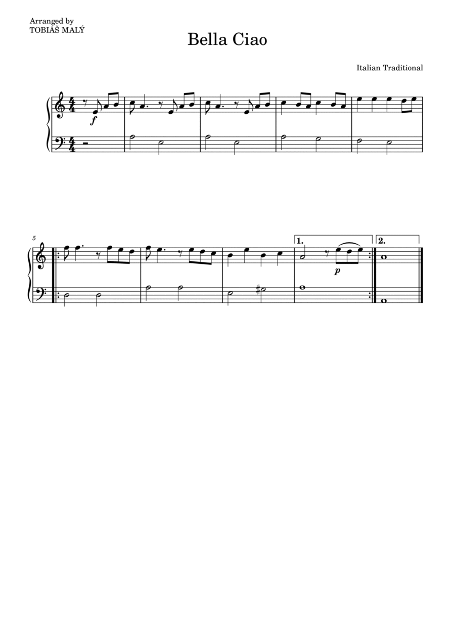 Bella Ciao Bella Ciao Easy Piano scores gallery preview page 1