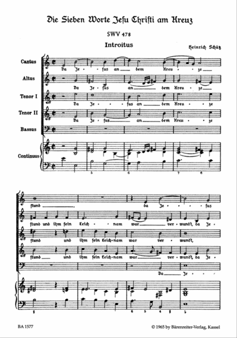 Die sieben Worte Jesu Christi am Kreuz (The Seven Last Words of Christ) for Voices, five part Choir and Instruments SWV 478 4-Part scores gallery preview page 2