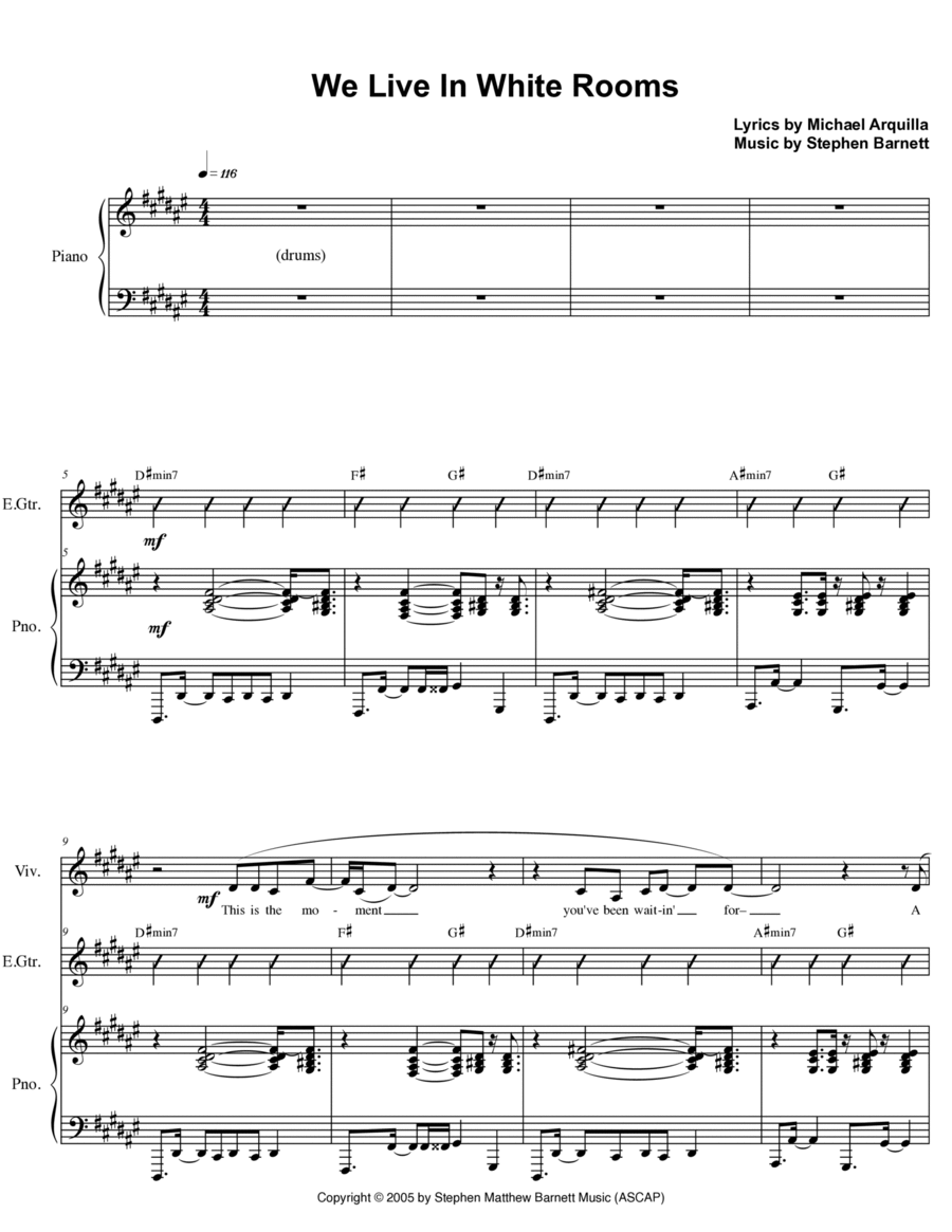 We Live in White Rooms Piano, Vocal, Guitar scores gallery preview page 1