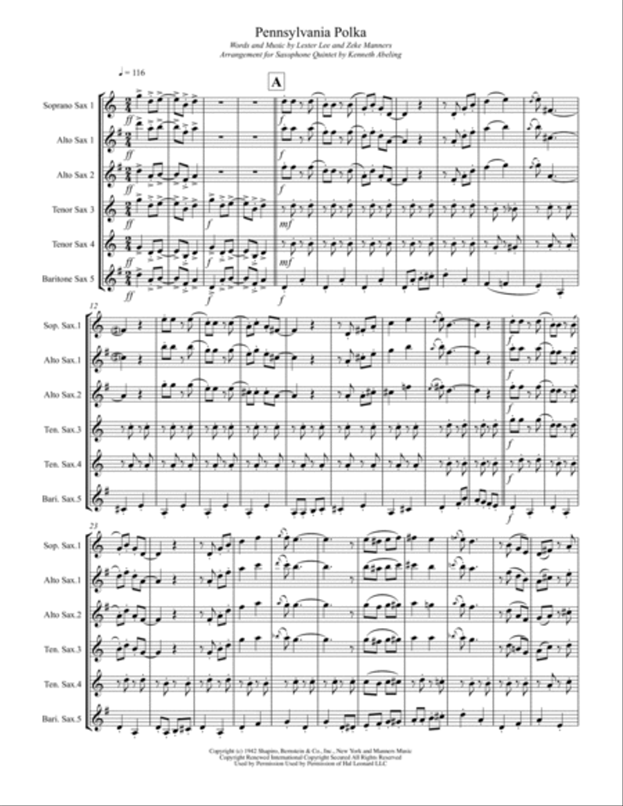Pennsylvania Polka Saxophone Quintet scores gallery preview page 2