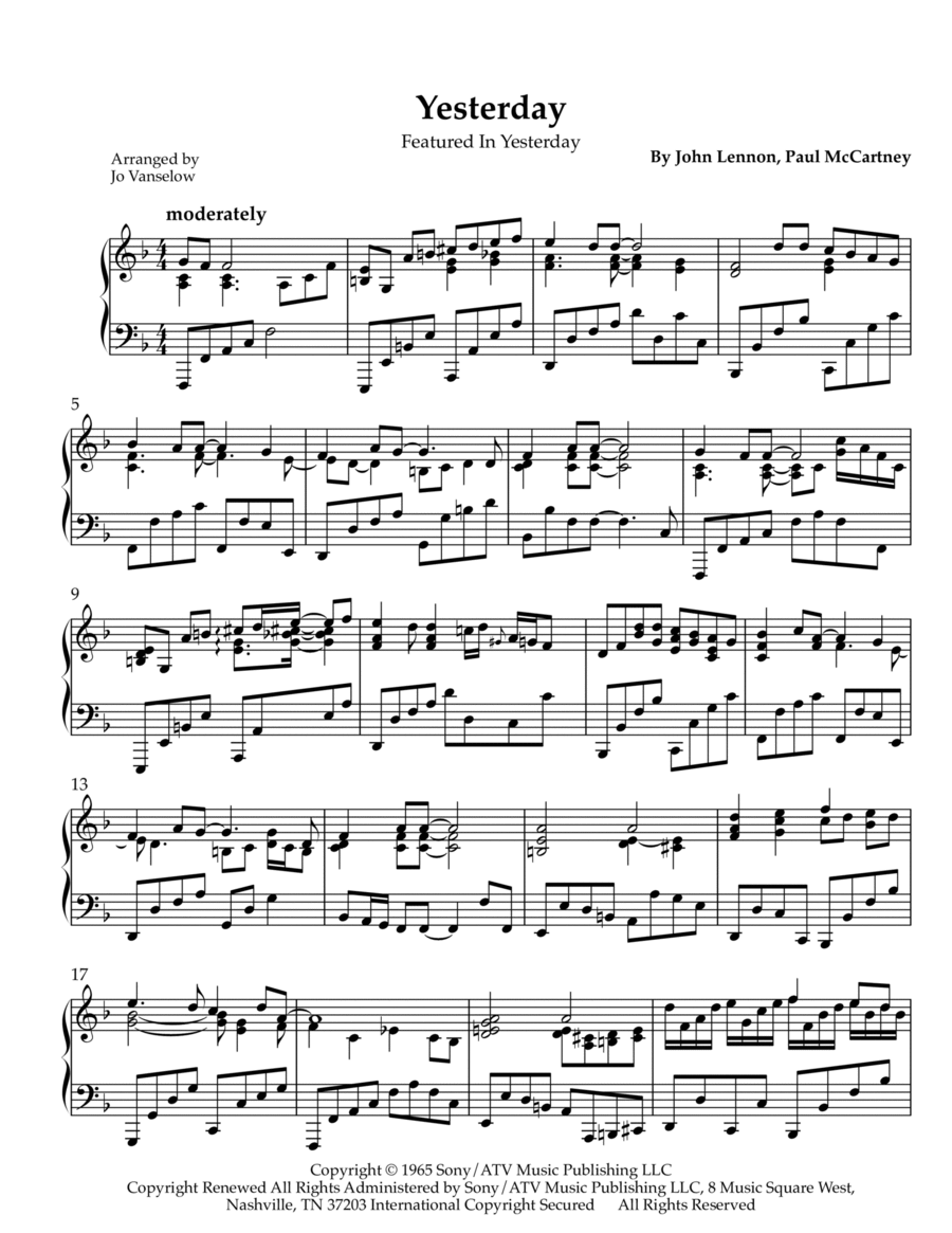 Yesterday Piano Solo scores gallery preview page 1
