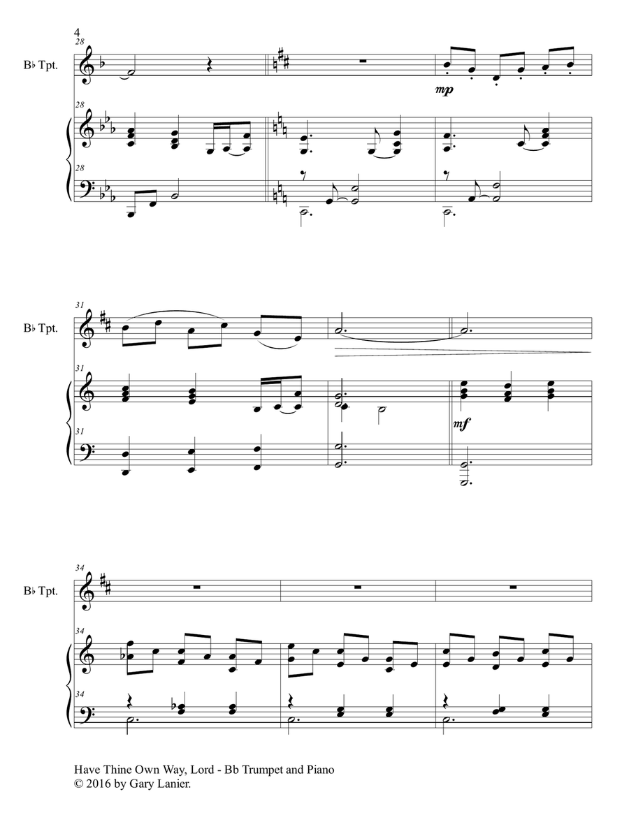 Gary Lanier: HAVE THINE OWN WAY, LORD (Duet – Bb Trumpet & Piano with Parts) Trumpet Duet scores gallery preview page 5
