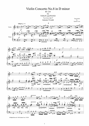 Vivaldi - Violin Concerto No.8 in D minor RV 238 for Violin and Piano