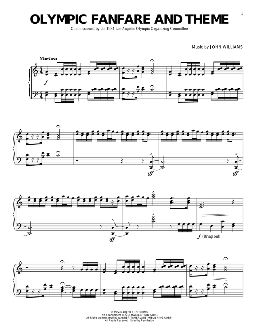 Olympic Fanfare And Theme Piano Solo scores gallery preview page 1
