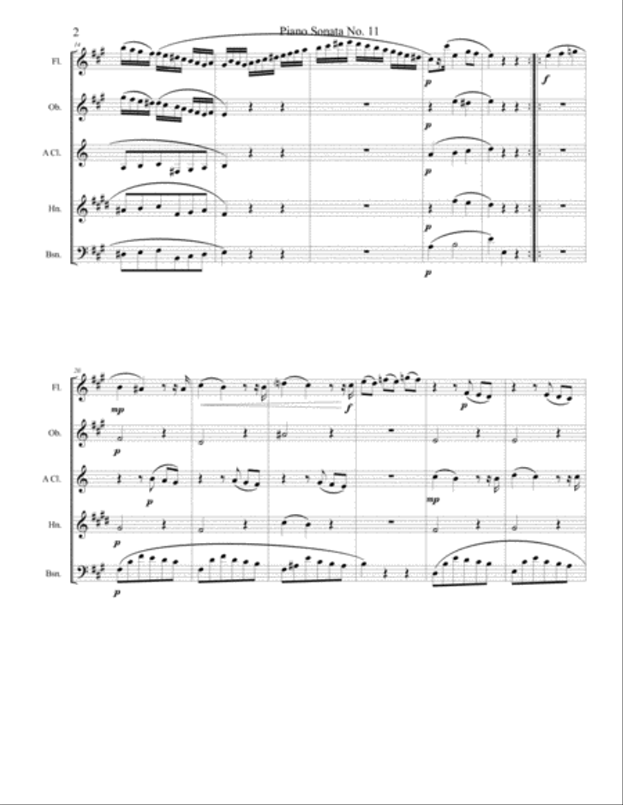 Piano Sonata No 11 (Alla Turca) Movement 2, Menuetto Woodwind Quintet scores gallery preview page 2