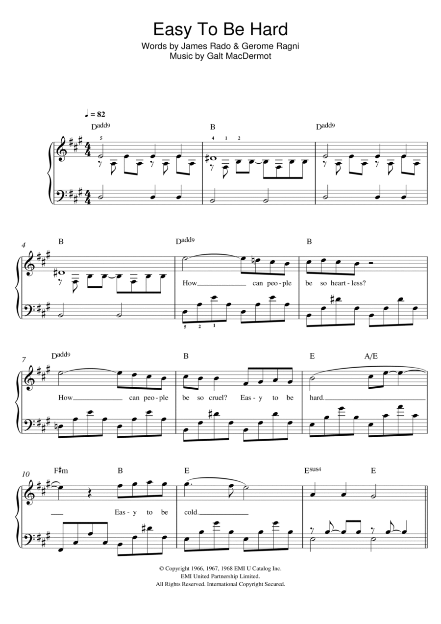 Easy To Be Hard (from 'Hair') Easy Piano scores gallery preview page 1