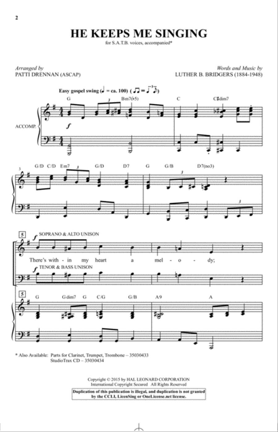 He Keeps Me Singing 4-Part scores gallery preview page 1