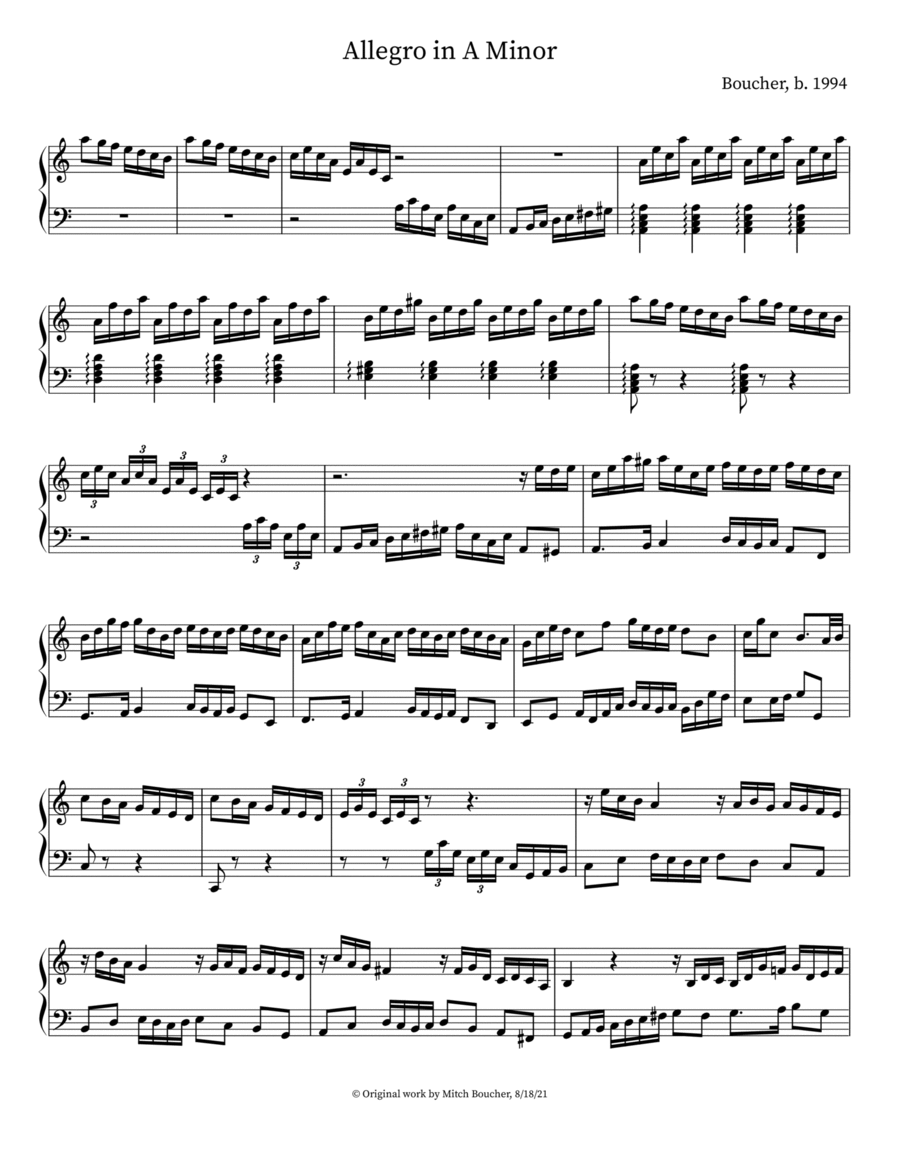 Allegro in A Minor Allegro in A Minor Harpsichord scores gallery preview page 1