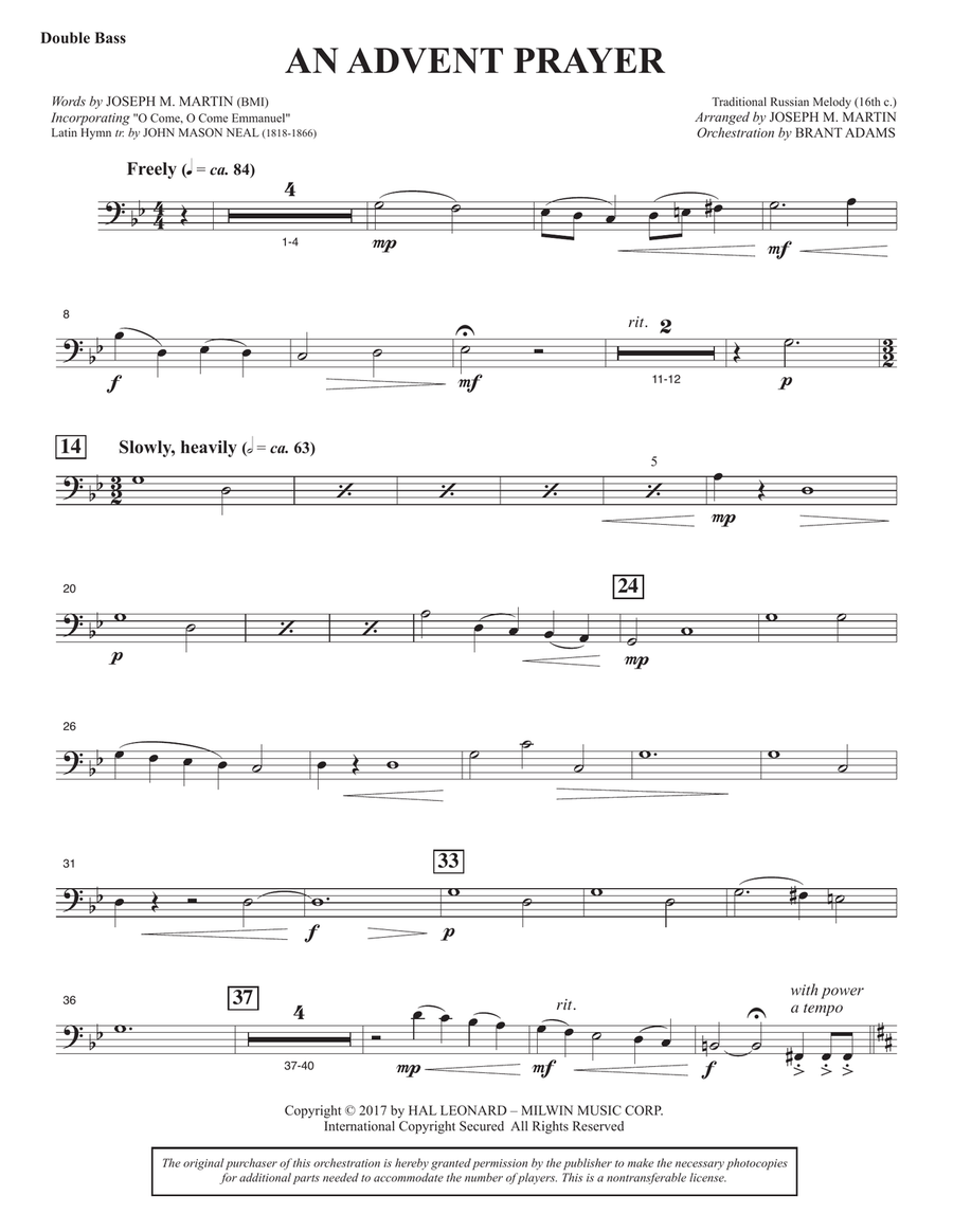 An Advent Prayer (Orchestra) - Double Bass Choir scores gallery preview page 1