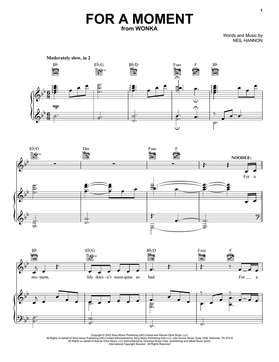 For A Moment (from Wonka) Piano, Vocal, Guitar scores gallery preview page 1