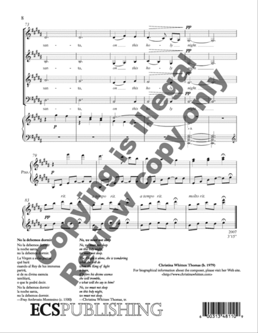 No la debemos dormir (No, we must not sleep) 4-Part scores gallery preview page 6
