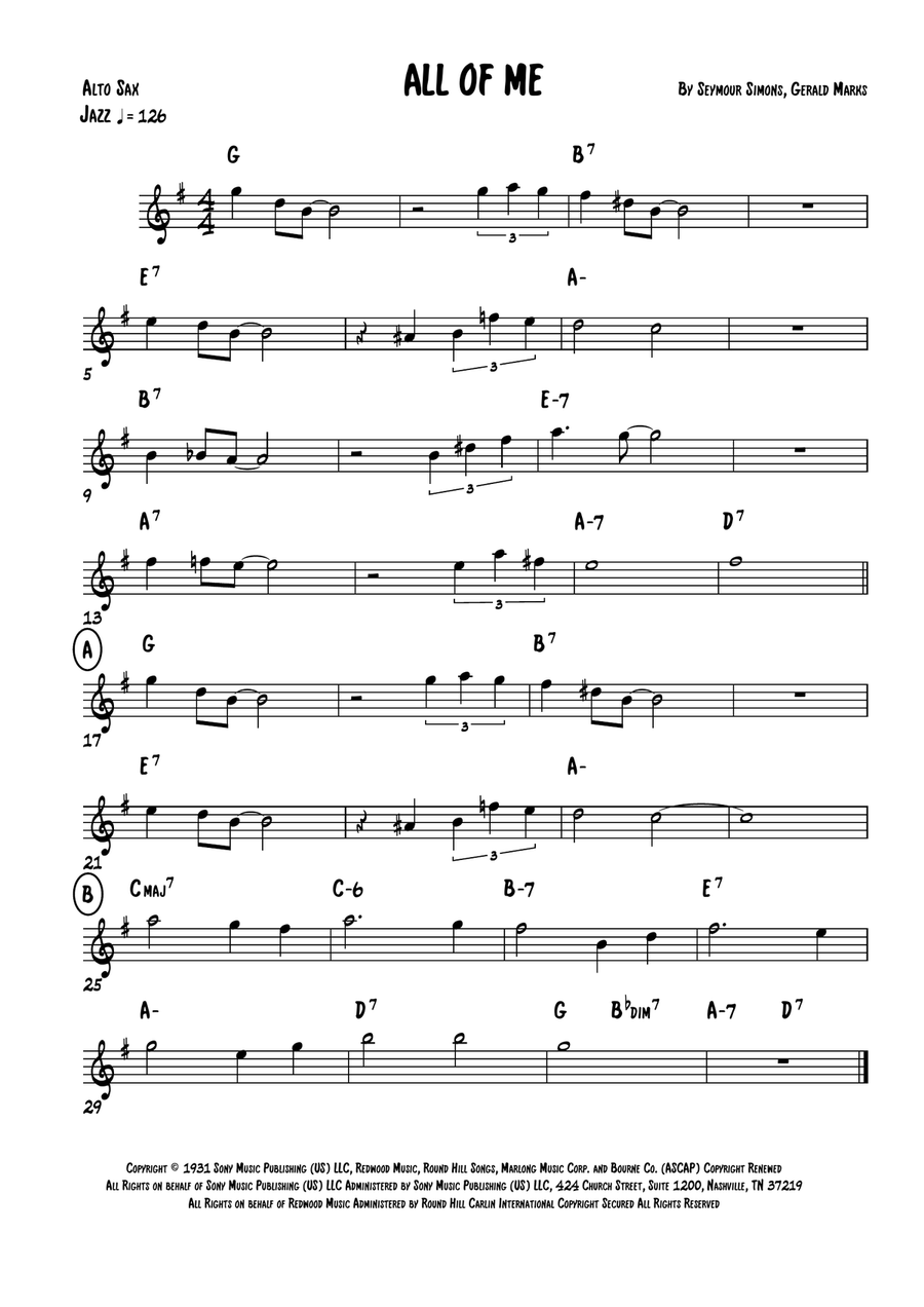 All Of Me Alto Saxophone scores gallery preview page 1