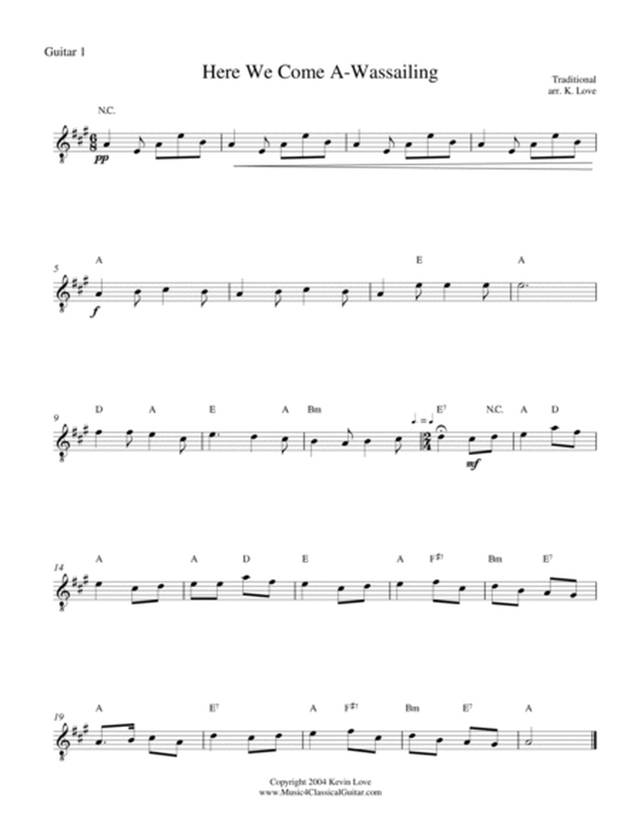 Here We Come A-Wassailing (Guitar Quartet) - Score and Parts image number null