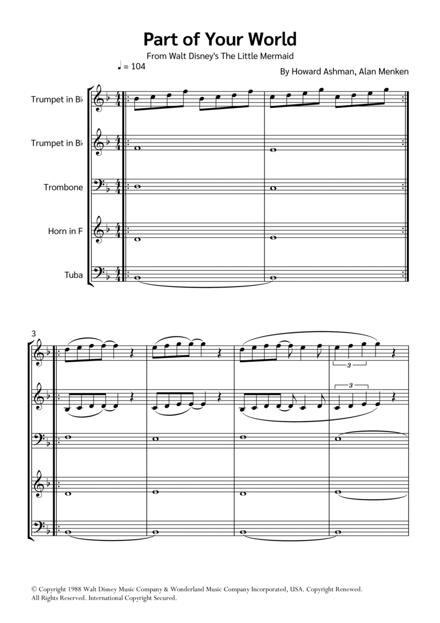 Part Of Your World (reprise) Horn scores gallery preview page 1