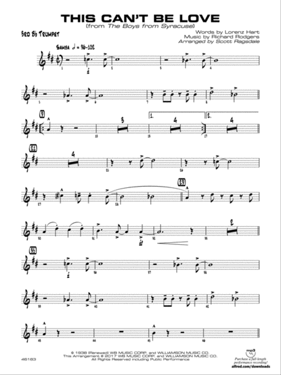 This Can't Be Love: 3rd B-flat Trumpet Jazz Ensemble scores gallery preview page 1