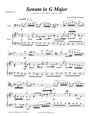 Book cover for Telemann: Sonata in G Major for Cello & Piano