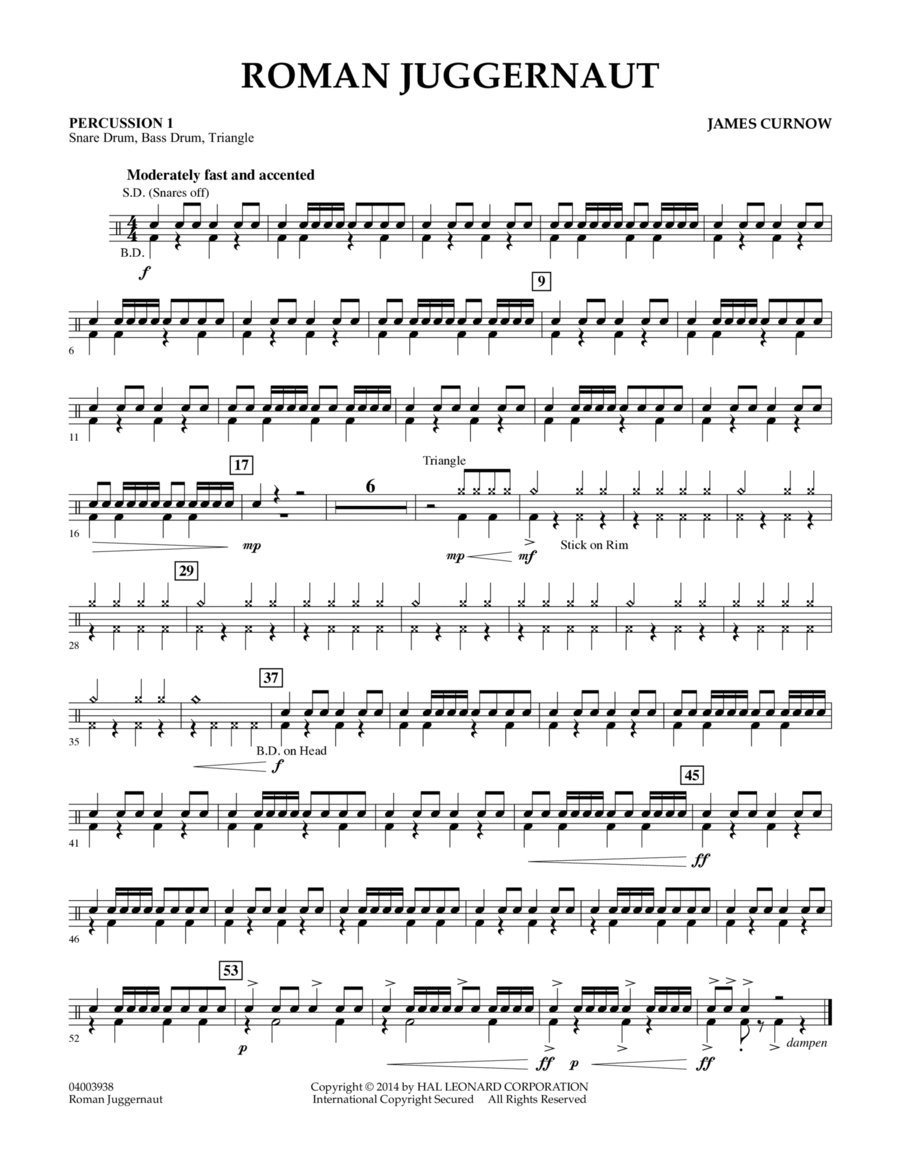 Roman Juggernaut - Percussion 1 Concert Band scores gallery preview page 1