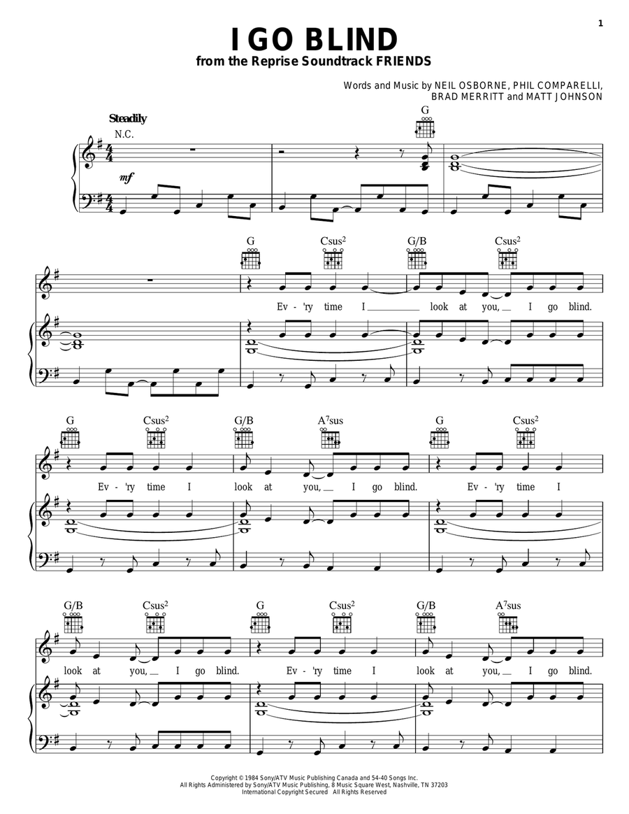 I Go Blind Piano, Vocal, Guitar scores gallery preview page 1