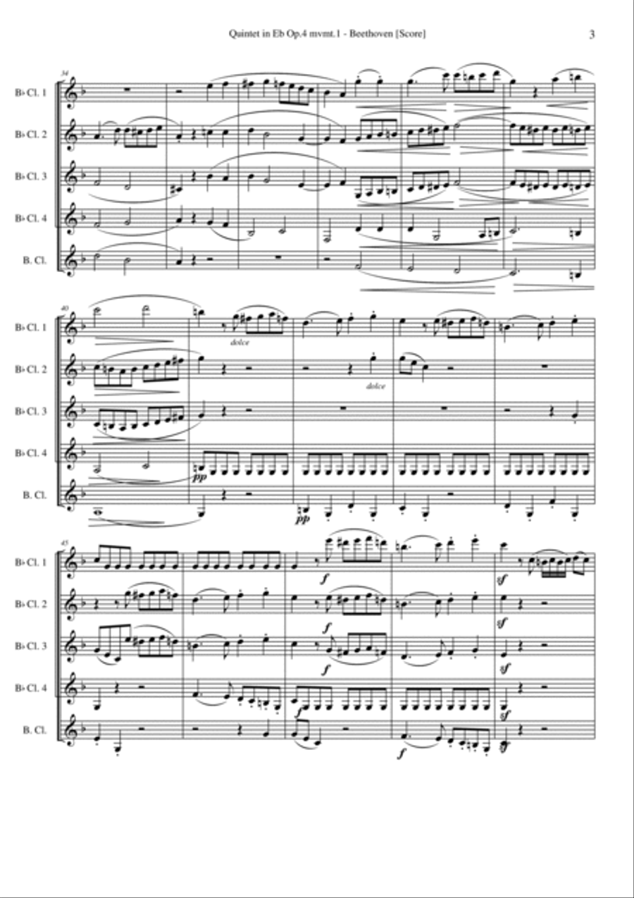 Quintet in Eb Op.4 mvmt.1 - Beethoven (Clarinet Quintet) Clarinet Quintet scores gallery preview page 3