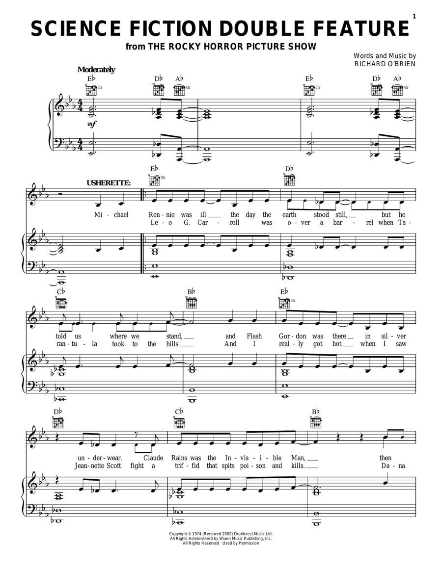 Science Fiction Double Feature Piano, Vocal, Guitar scores gallery preview page 1