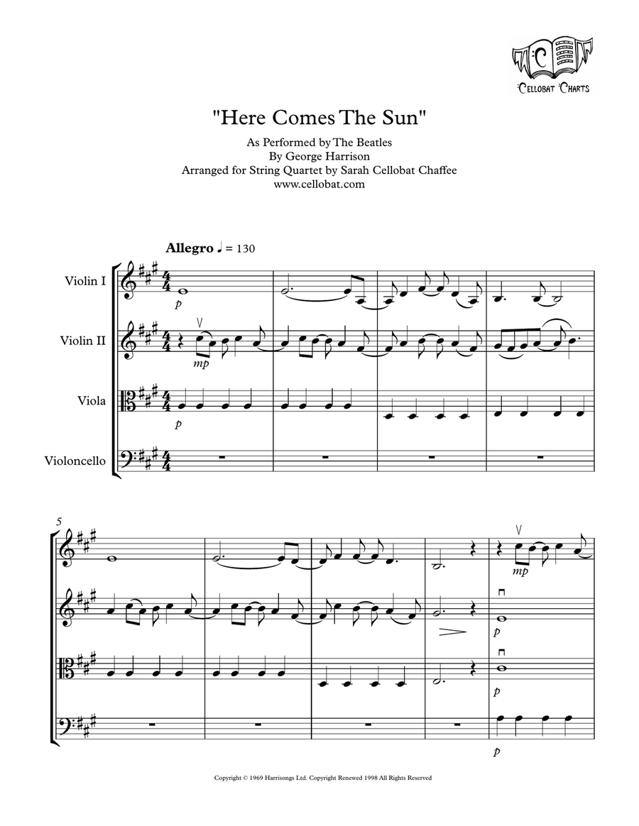 Here Comes The Sun String Quartet scores gallery preview page 1