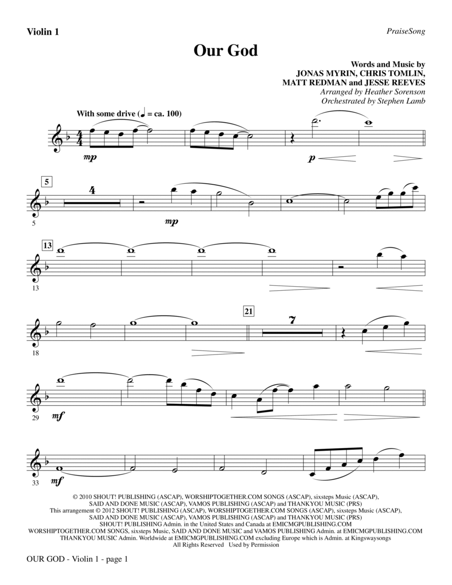 Our God - Violin 1 Our God - Violin 1 Choir scores gallery preview page 1
