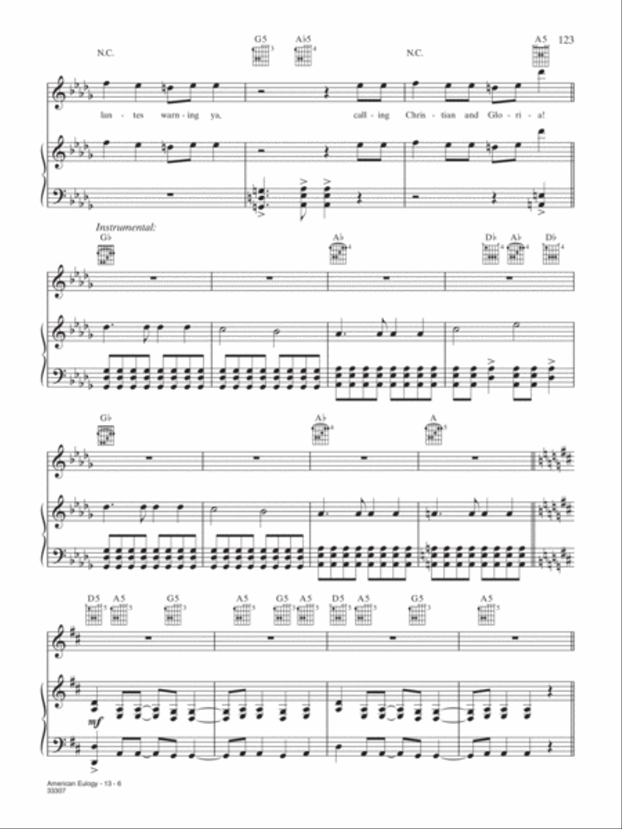 American Eulogy (A: Mass Hysteria B: Modern World) Piano, Vocal, Guitar scores gallery preview page 6