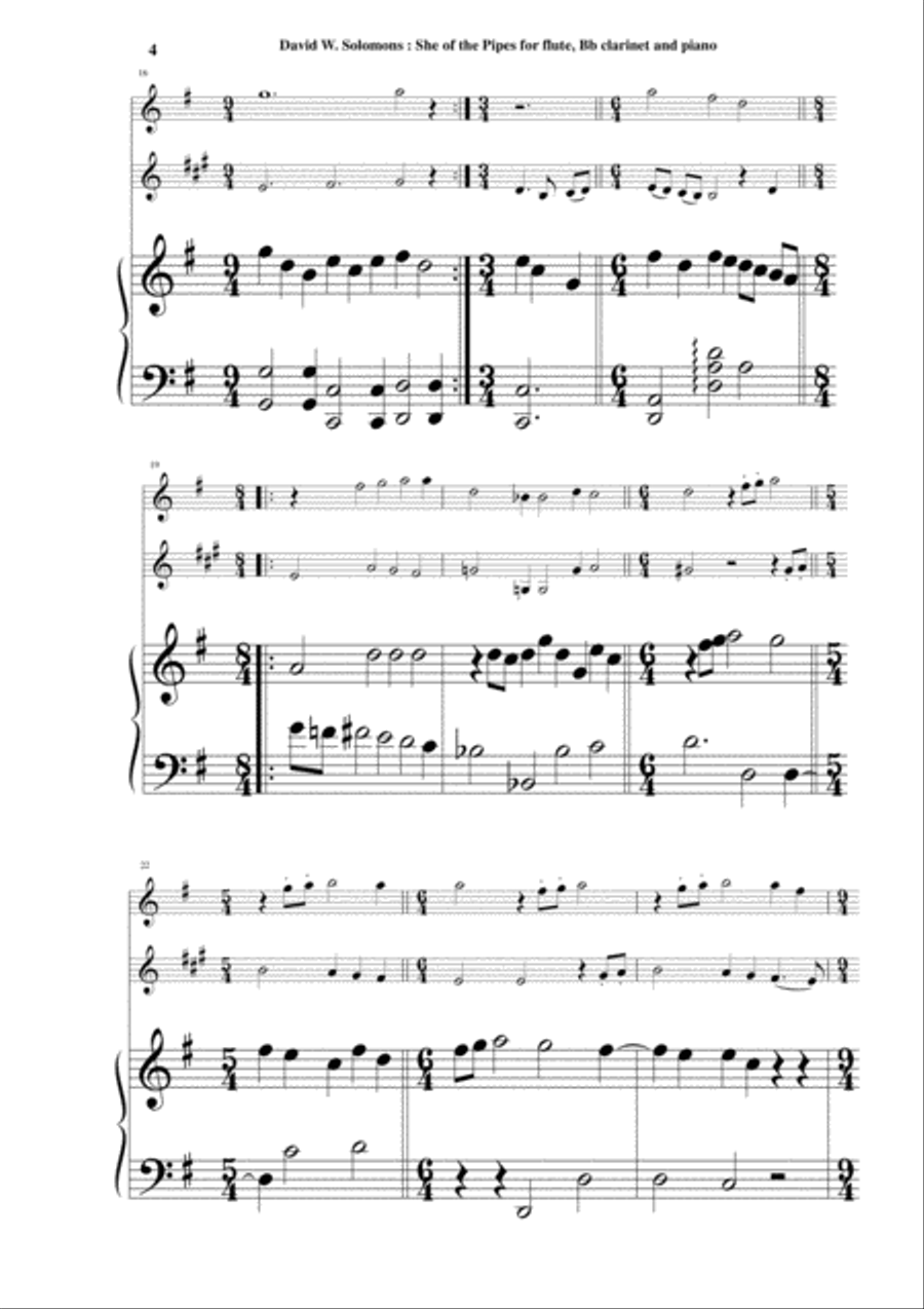 David Warin Solomons: She of the Pipes for flute, Bb clarinet and piano Woodwind Duet scores gallery preview page 4