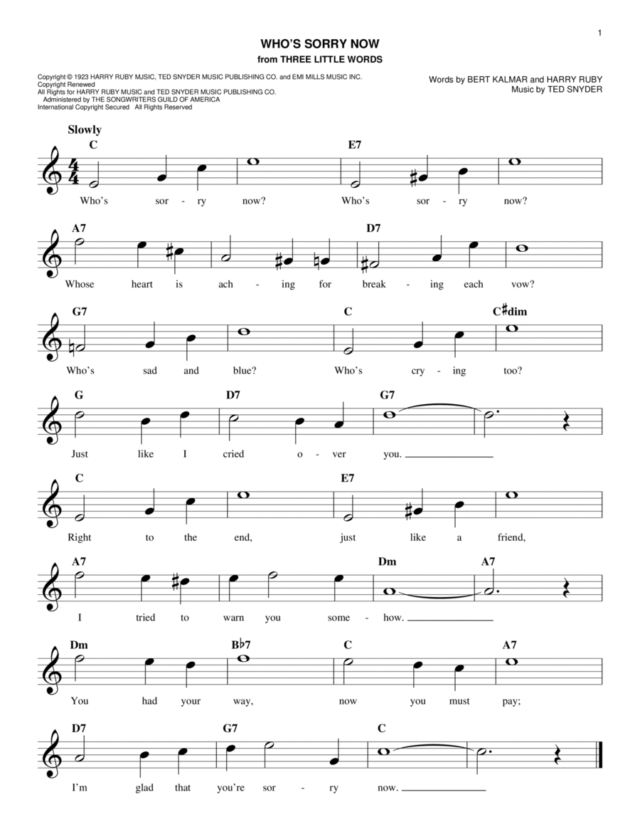 Who's Sorry Now Piano scores gallery preview page 1