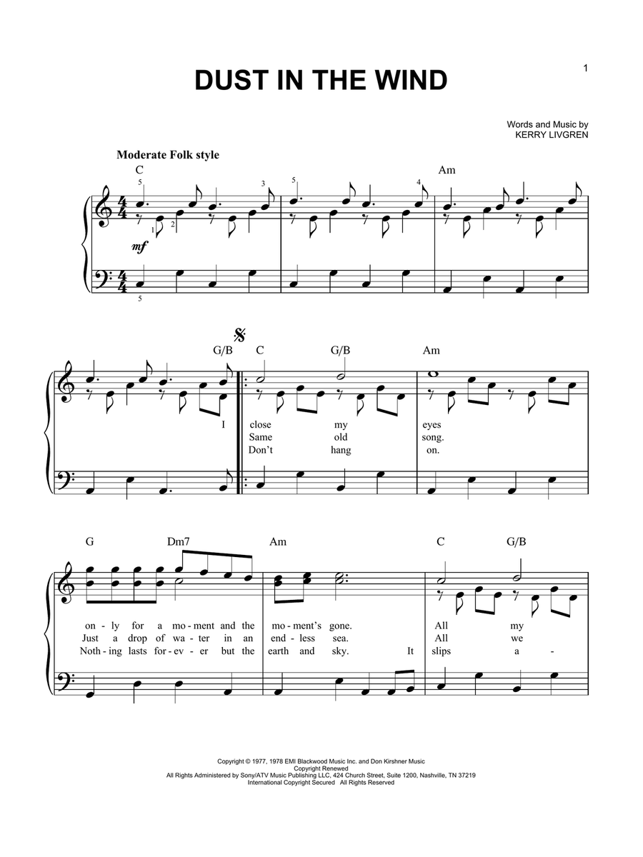 Dust In The Wind Dust In The Wind Easy Piano scores gallery preview page 1