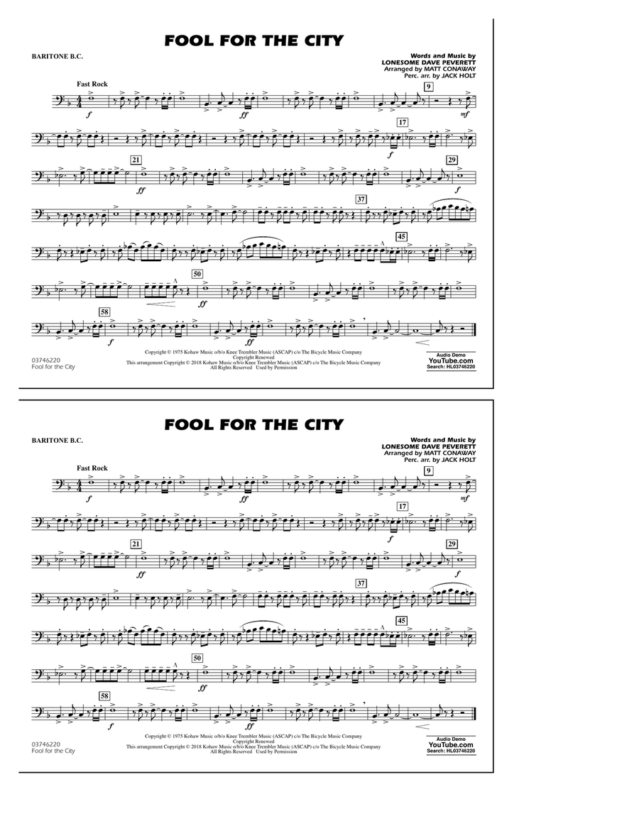 Fool For The City - Baritone B.C. Marching Band scores gallery preview page 1