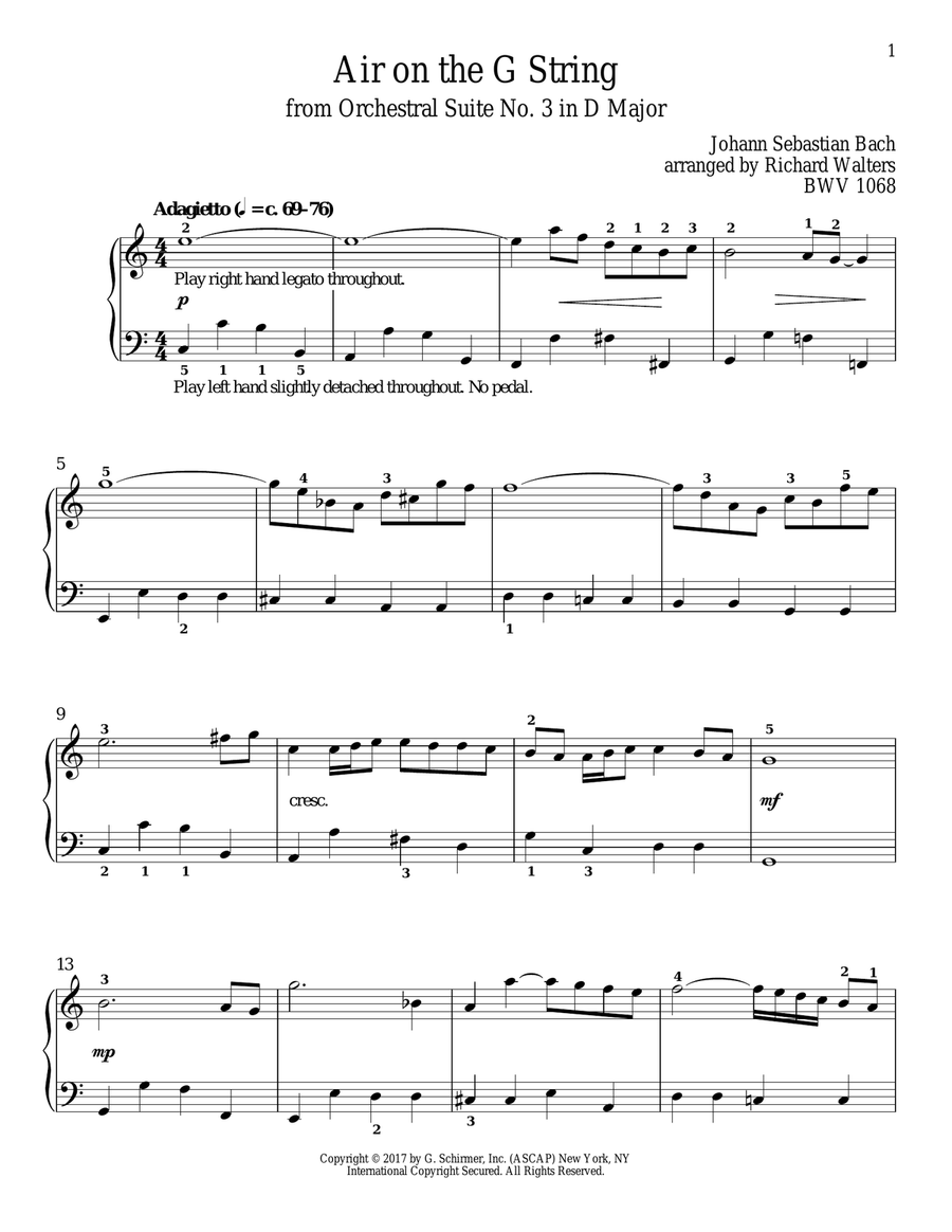 Air (Air On The G String) Piano Solo scores gallery preview page 1