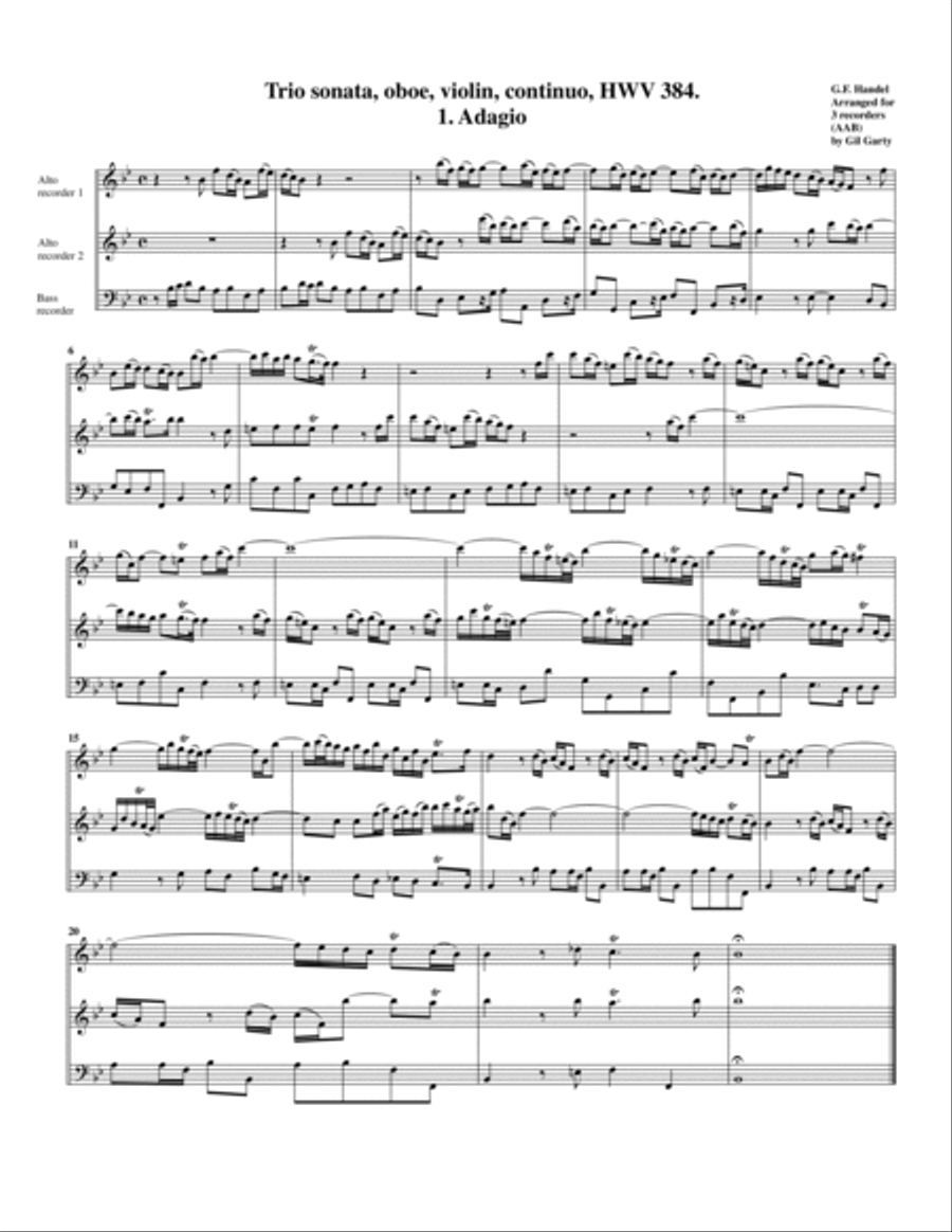 Trio sonata, HWV 384 (arrangement for 3 recorders(AAB)) Recorder scores gallery preview page 2