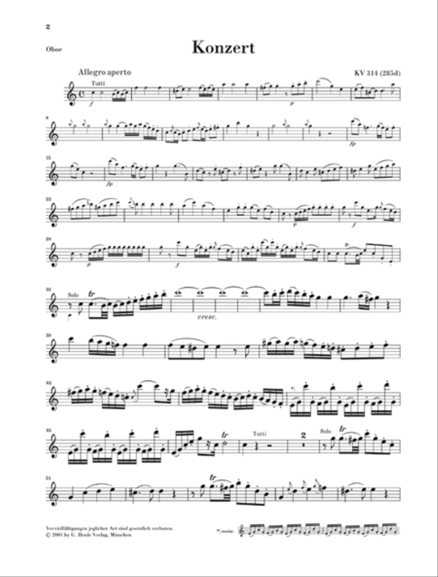 Concerto for Oboe and Orchestra C Major, K. 314