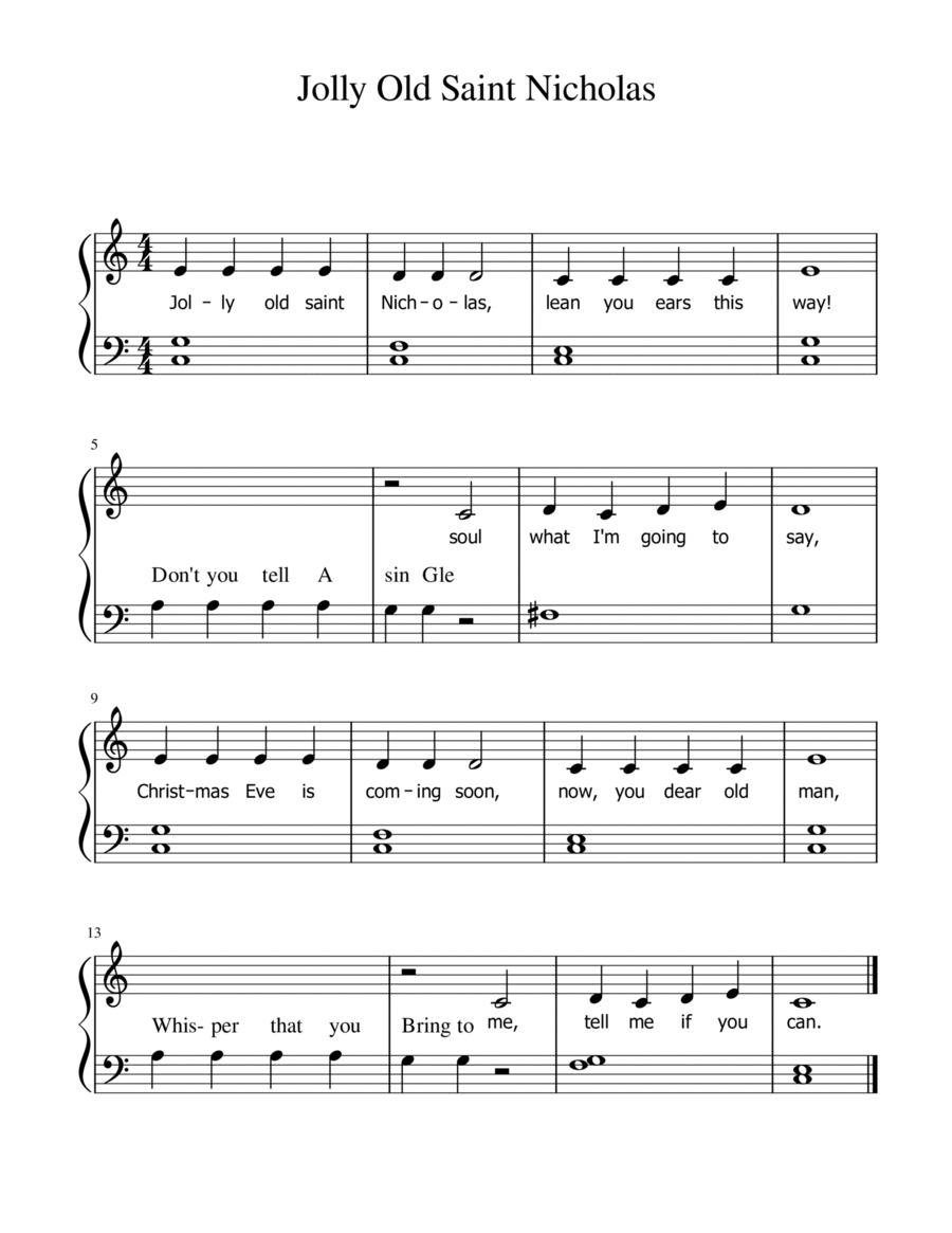Jolly Old Saint Nicholas (Easy Piano with Lyrics) Easy Piano scores gallery preview page 1