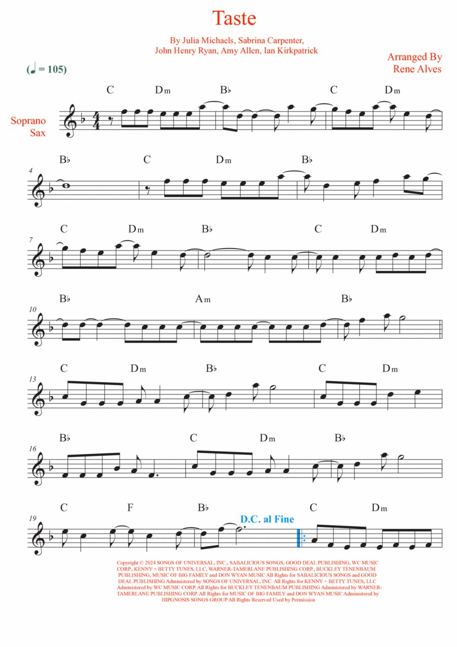 Taste Soprano Saxophone scores gallery preview page 1