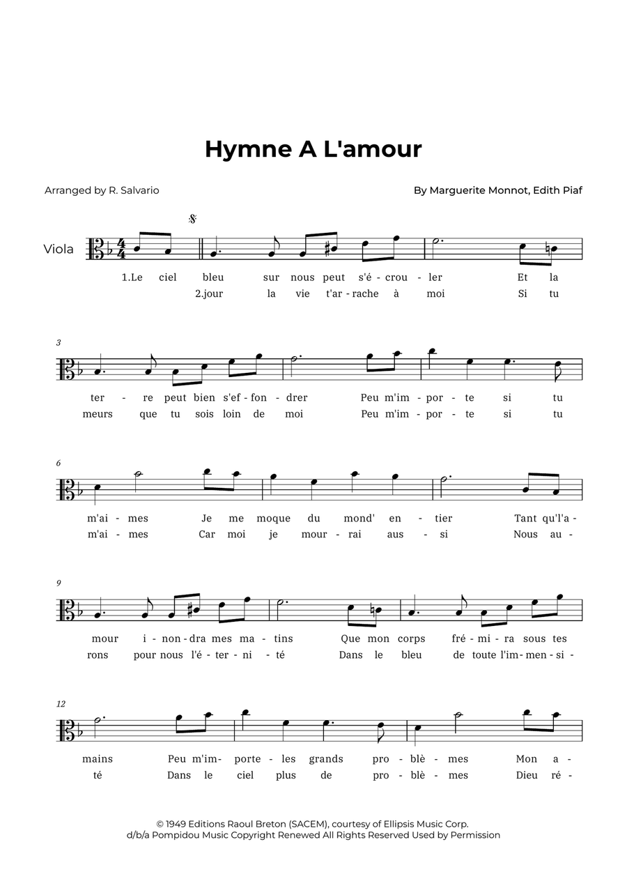 Hymne A L'amour Hymne A L'amour Piano scores gallery preview page 1