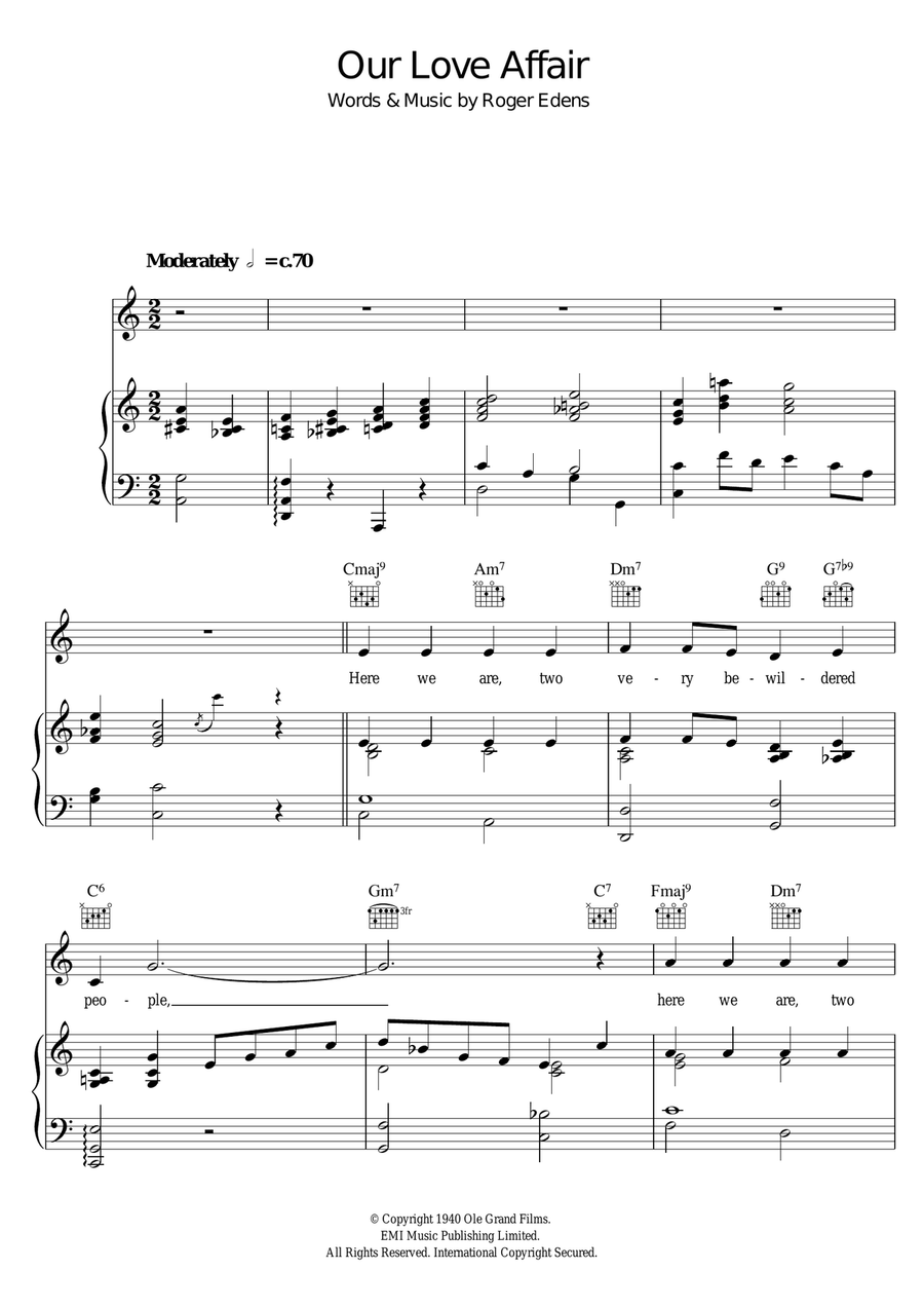 Our Love Affair Piano, Vocal scores gallery preview page 1