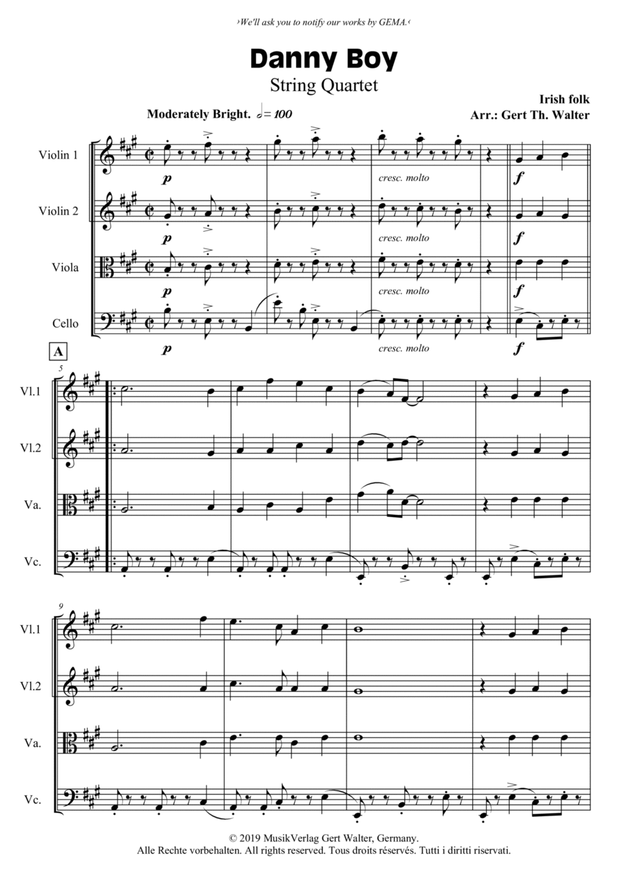 Danny Boy Danny Boy String Quartet scores gallery preview page 1